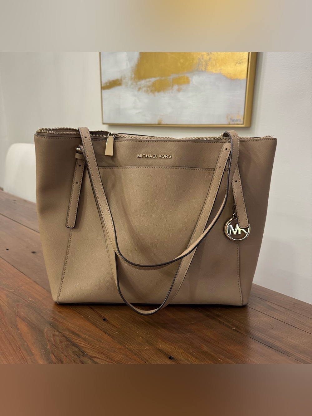 Michael Kors Voyager Large Taupe Leather Tote Bag